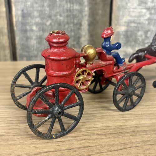 Vintage Horse-Drawn Steam Fire Pumper Toy with Driver