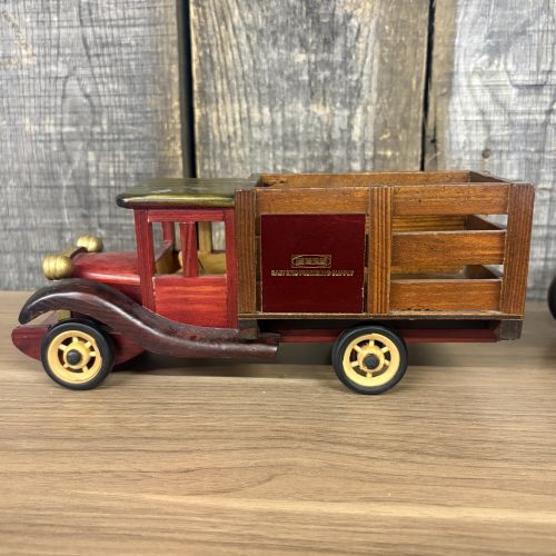 A Trio of Vintage-Style Wooden Promotional and Handcrafted Model Vehicles