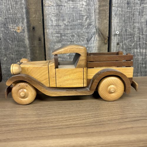 A Trio of Vintage-Style Wooden Promotional and Handcrafted Model Vehicles