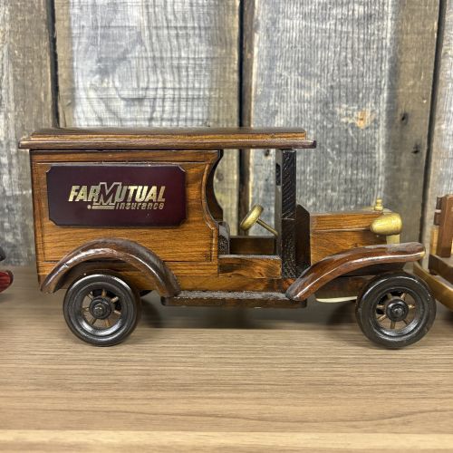 A Trio of Vintage-Style Wooden Promotional and Handcrafted Model Vehicles