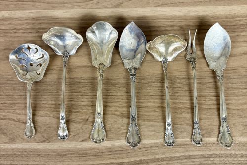 A Group of Seven Gorham Strasbourg Sterling Silver Serving Flatware Pieces