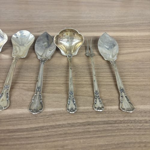A Group of Seven Gorham Strasbourg Sterling Silver Serving Flatware Pieces