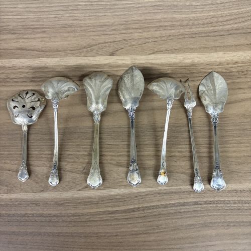 A Group of Seven Gorham Strasbourg Sterling Silver Serving Flatware Pieces