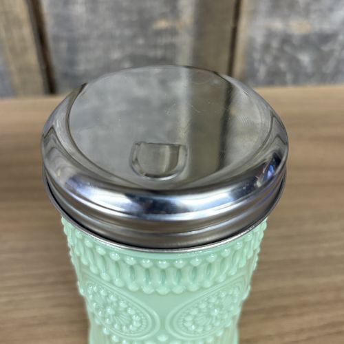 A Trio of The Pioneer Woman Adeline Pattern Jadeite Style Glass Kitchen Shakers