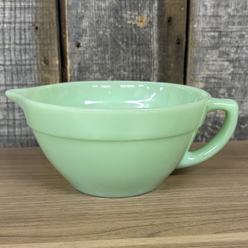 Two Pieces of Fire-King Jade-ite Glassware Including 1-Quart Measuring Pitcher and Batter Bowl