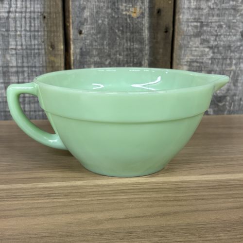 Two Pieces of Fire-King Jade-ite Glassware Including 1-Quart Measuring Pitcher and Batter Bowl