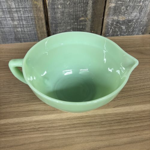 Two Pieces of Fire-King Jade-ite Glassware Including 1-Quart Measuring Pitcher and Batter Bowl
