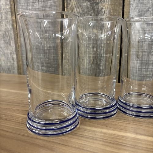 A Set of Six Fiesta Clear Glass Tumblers with Cobalt Blue Ringed Bases