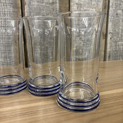 A Set of Six Fiesta Clear Glass Tumblers with Cobalt Blue Ringed Bases