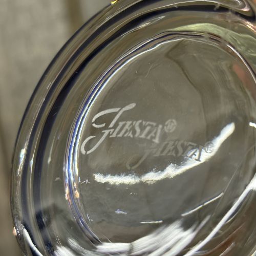 A Set of Six Fiesta Clear Glass Tumblers with Cobalt Blue Ringed Bases