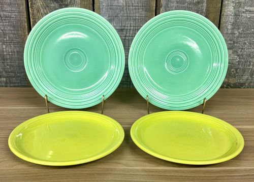 A Set of Four Homer Laughlin Fiesta Salad Plates in Seafoam and Chartreuse