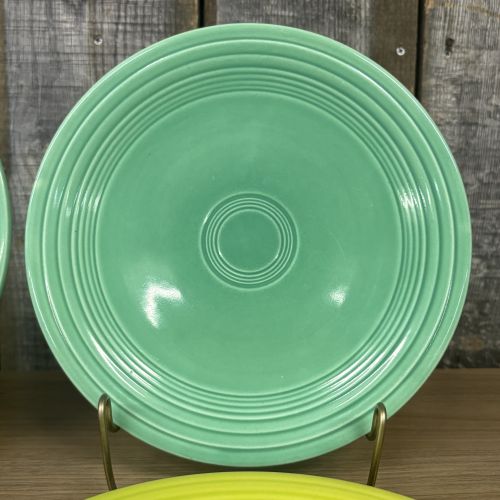 A Set of Four Homer Laughlin Fiesta Salad Plates in Seafoam and Chartreuse