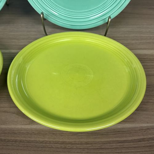 A Set of Four Homer Laughlin Fiesta Salad Plates in Seafoam and Chartreuse