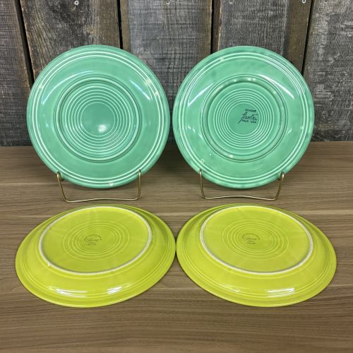 A Set of Four Homer Laughlin Fiesta Salad Plates in Seafoam and Chartreuse