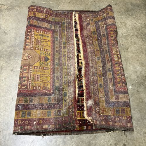 Baluch Hand-Knotted Wool Tribal Rug with Triple-Mihrab Pattern