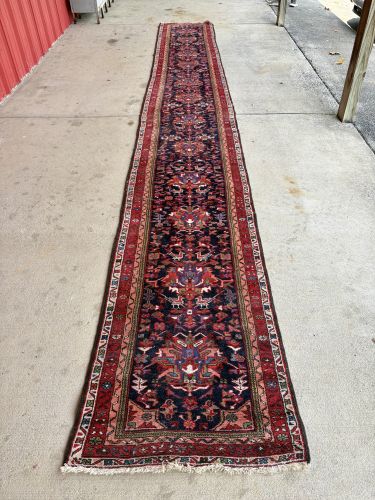 Vintage Hand-Knotted Persian Sarouk Runner Rug