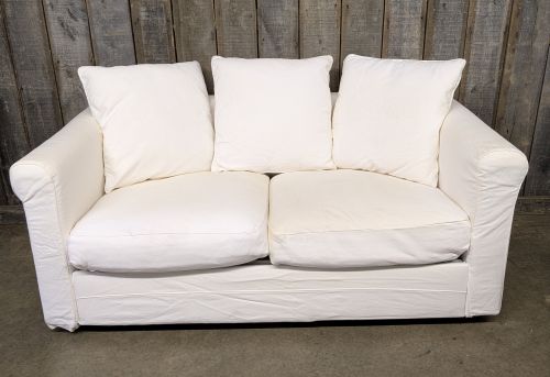 Contemporary Slipcovered Two Seat Sofa with Rolled Arms
