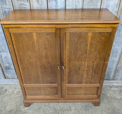 Mid-Century Transitional Walnut Veneer Two-Door Storage Cabinet