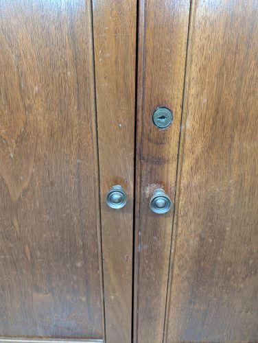 Mid-Century Transitional Walnut Veneer Two-Door Storage Cabinet