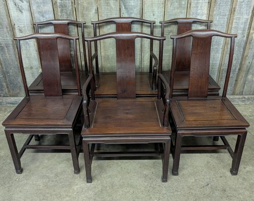 A Set of Six Chinese Hardwood Yoke-Back Chairs