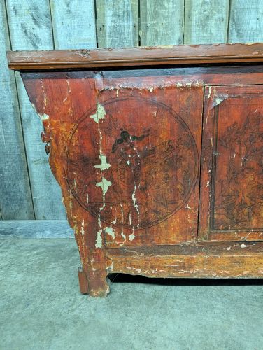 Large Chinese Red Lacquered Altar Cabinet with Hand Painted Decoration