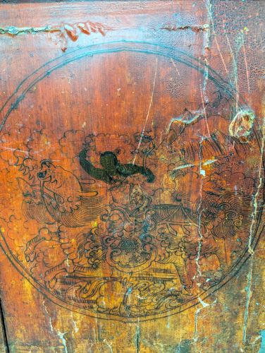 Large Chinese Red Lacquered Altar Cabinet with Hand Painted Decoration
