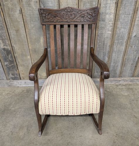 American Victorian Quartersawn Oak North Wind Face Rocking Chair