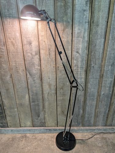 Oversized Black Enameled Adjustable Arm Architect Style Floor Lamp
