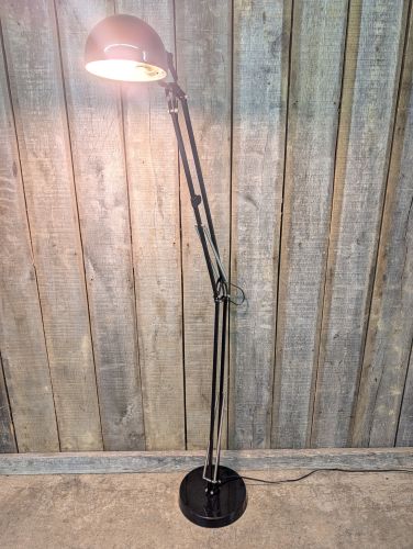 Oversized Black Enameled Adjustable Arm Architect Style Floor Lamp