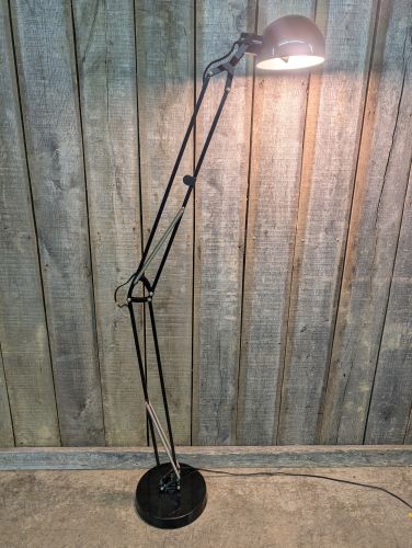 Oversized Black Enameled Adjustable Arm Architect Style Floor Lamp