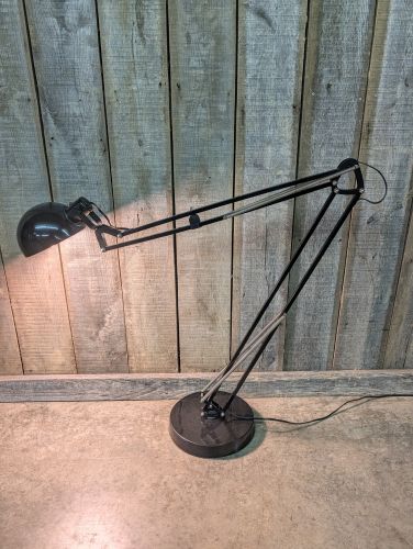 Oversized Black Enameled Adjustable Arm Architect Style Floor Lamp