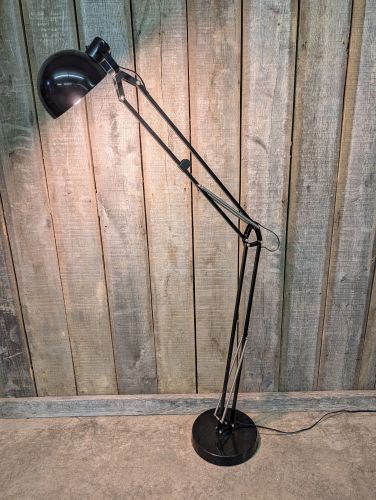 Oversized Black Enameled Adjustable Arm Architect Style Floor Lamp