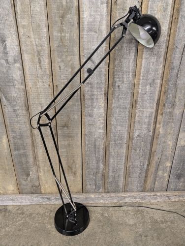 Oversized Black Enameled Adjustable Arm Architect Style Floor Lamp