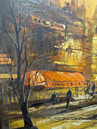 Per'iNe, Mid-Century Modern Parisian Riverside Scene, Oil on Canvas