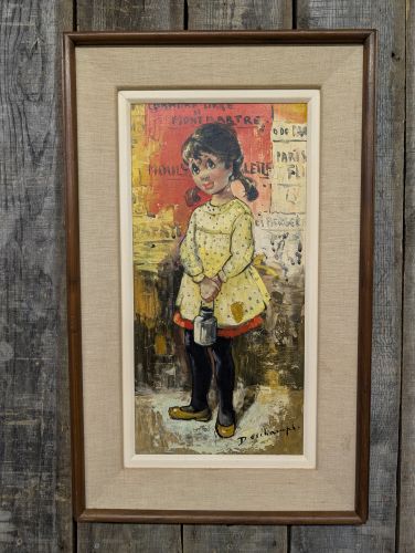 Deschamps, Parisian Urchin Girl with Milk Pail, Mid-Century Oil on Canvas
