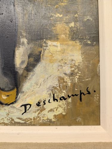 Deschamps, Parisian Urchin Girl with Milk Pail, Mid-Century Oil on Canvas