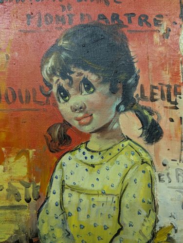 Deschamps, Parisian Urchin Girl with Milk Pail, Mid-Century Oil on Canvas
