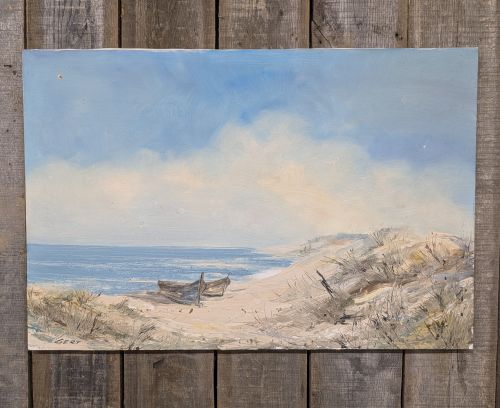 Gert, Coastal Dune Landscape with Beached Rowboats, Oil on Canvas