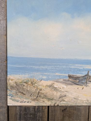 Gert, Coastal Dune Landscape with Beached Rowboats, Oil on Canvas