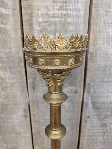 Large Gothic Revival Brass Ecclesiastical Pricket Candlestick