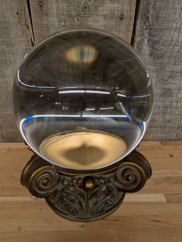 Large Optical Glass Sphere on Neoclassical Patinated Metal Base