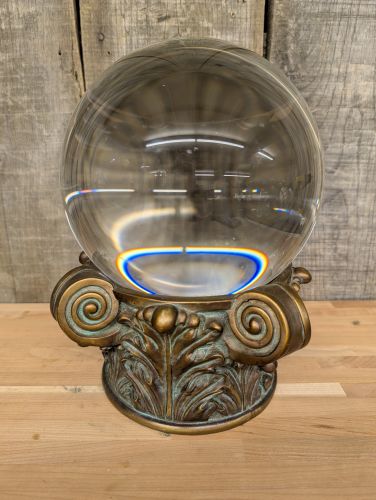 Large Optical Glass Sphere on Neoclassical Patinated Metal Base