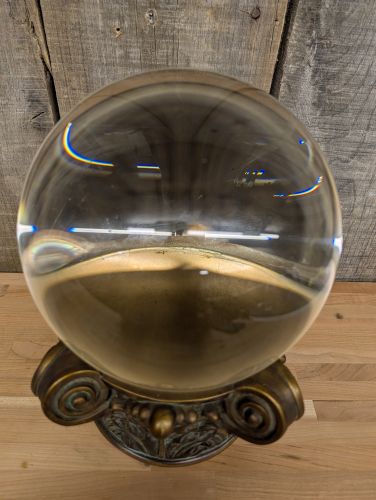 Large Optical Glass Sphere on Neoclassical Patinated Metal Base