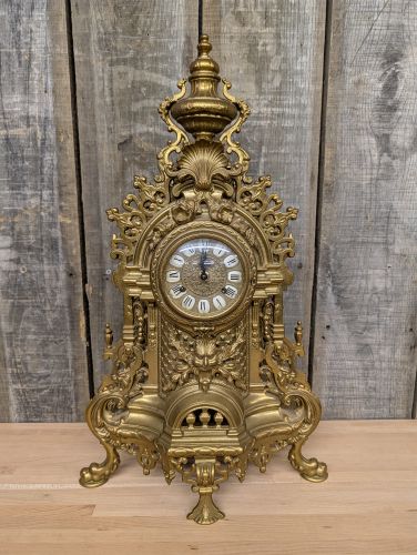 Italian Imperial Rococo Style Gilt Brass Mantel Clock with Franz Hermle Movement