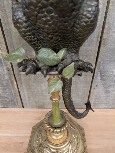 Large Cast Bronze Winged Dragon Sculpture on Decorative Pedestal Stand