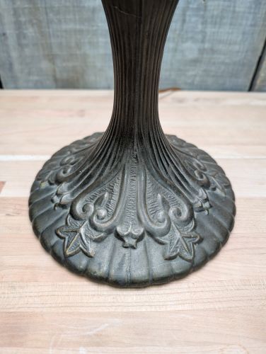 Victorian Style Cast Metal Table Lamp with Fringed Fabric Shade