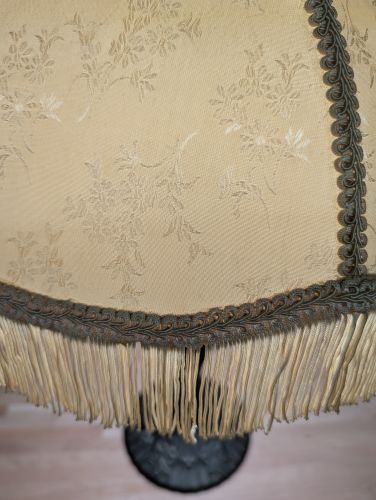 Victorian Style Cast Metal Table Lamp with Fringed Fabric Shade