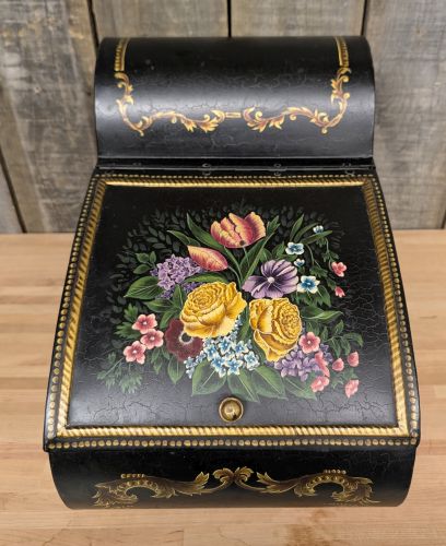 Victorian Style Hand Painted Toleware Floral Coal Bin