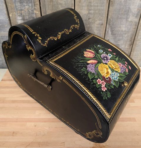 Victorian Style Hand Painted Toleware Floral Coal Bin