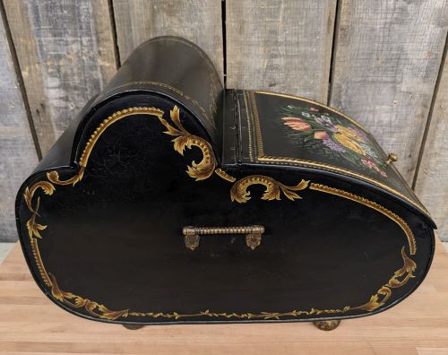 Victorian Style Hand Painted Toleware Floral Coal Bin